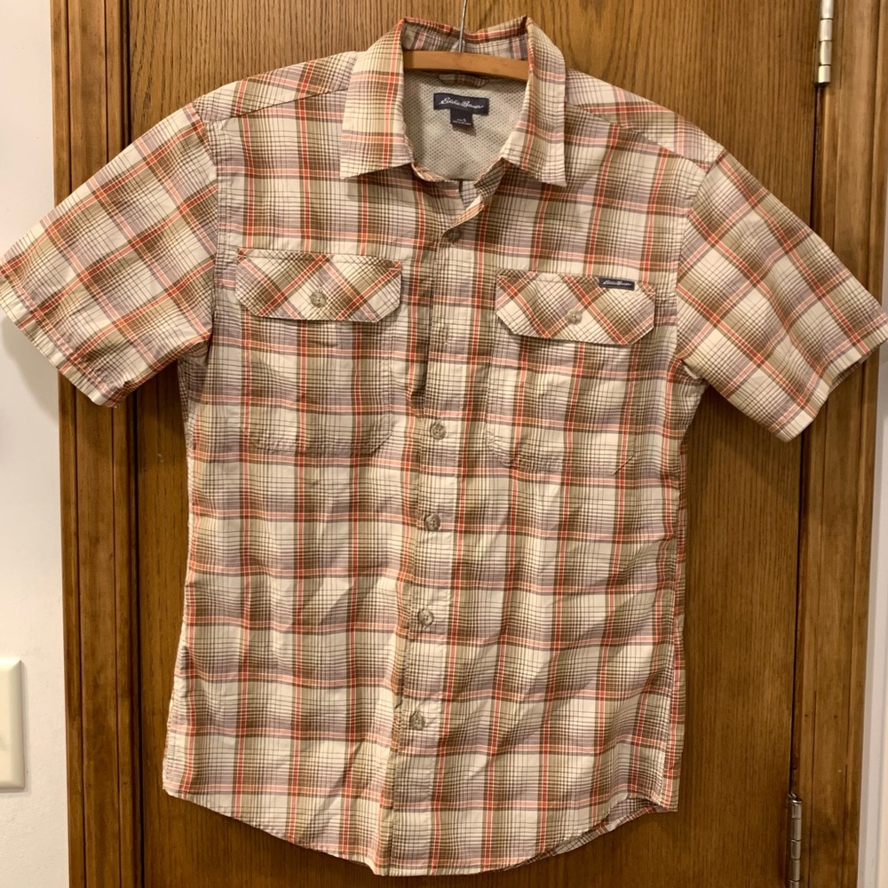 Plaid Eddie Bauer outdoors, hiking/fishing shirt size small